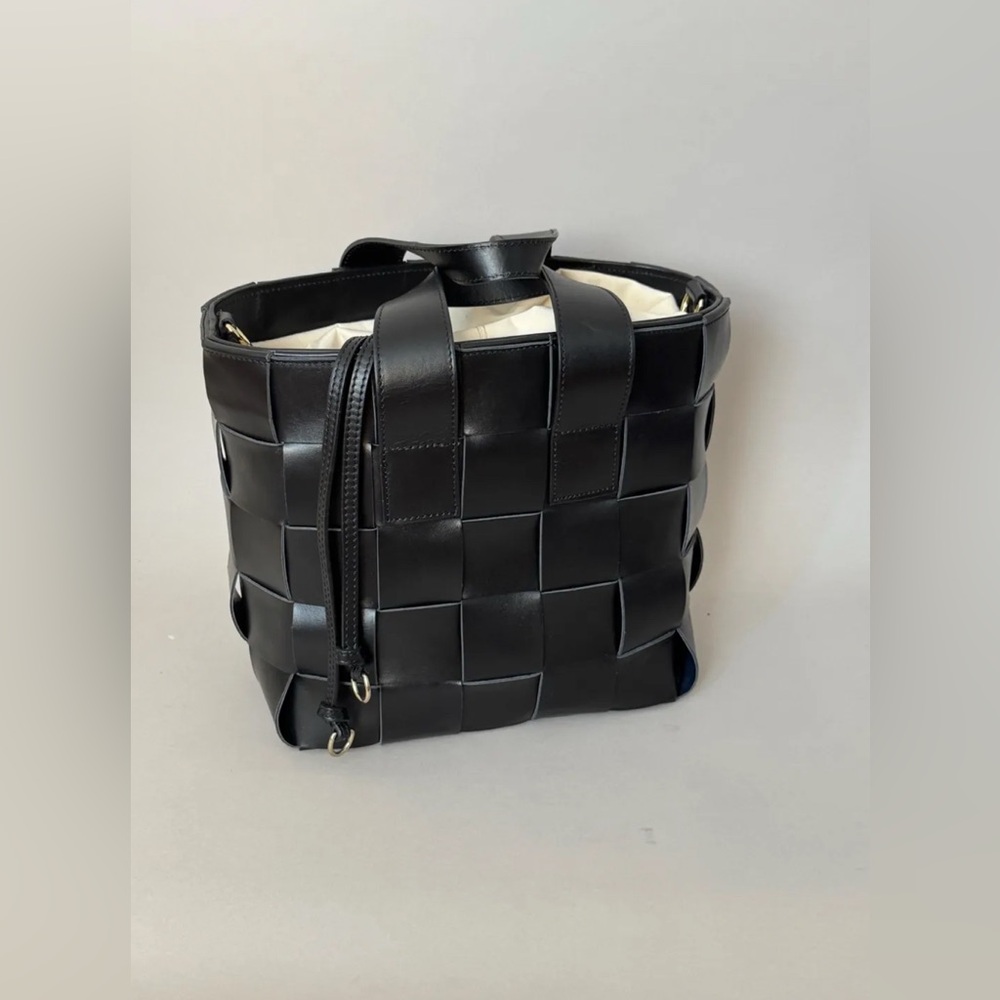 Diane B. Milano Black Woven Leather Tote Bag